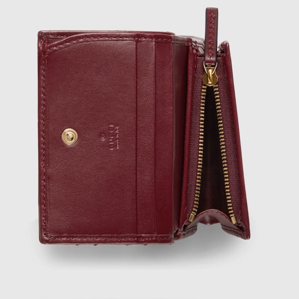 Gucci GG Marmont Rosso Ancora Red Matelassé Chevron Wallet Double G Gold 466492 - Picture 8 of 12